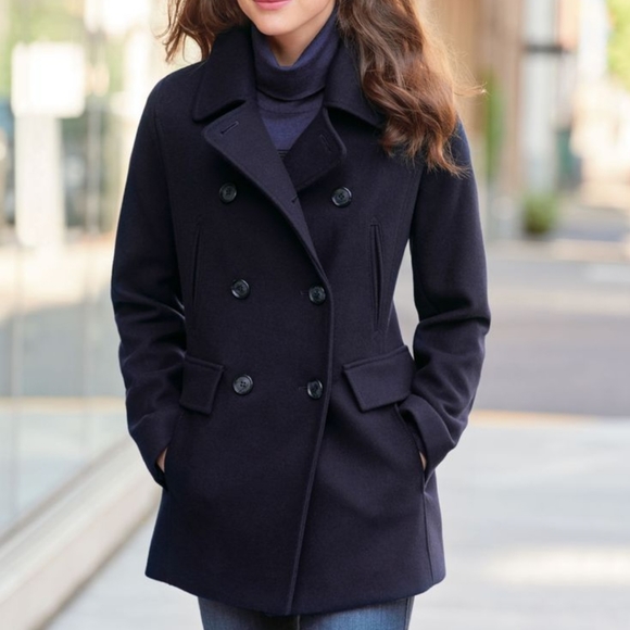 Wool Blend Double Breasted Pea Coat 